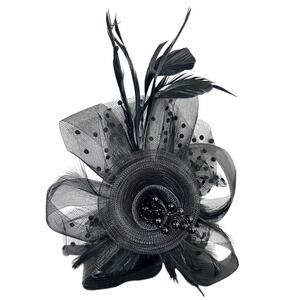 Vintage- Black dots Fascinator- Faux Pearls- Feathers- Hair Pin- derby chic